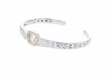 Italian silver hinge bracelet with 0.19ct H color VS diamonds and 14k solid yellow gold accent