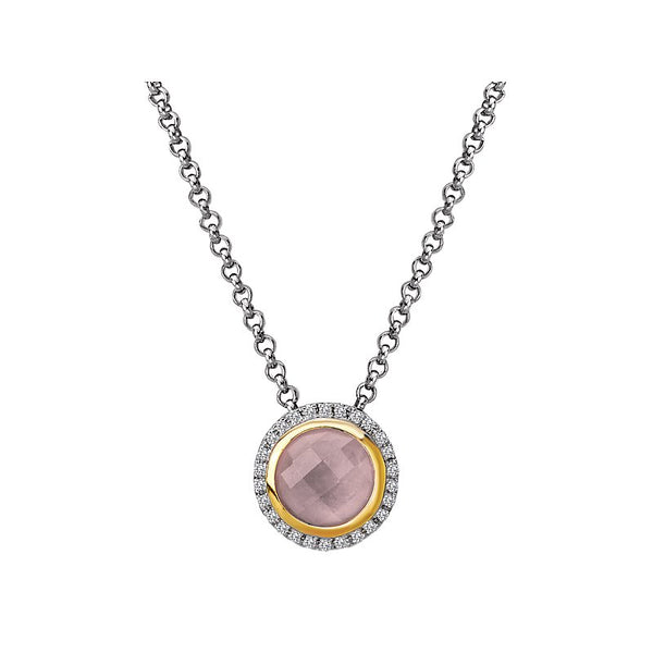 Eleganza Diamond and Rose Quartz Halo Pendant