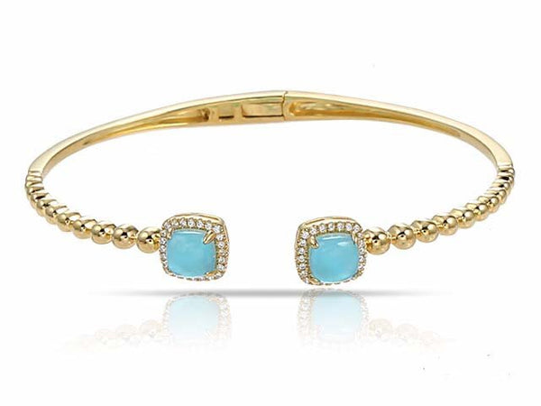 Hinged Bangle Bracelet w/Blue Topaz and .18 Diamonds