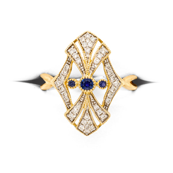 Sapphire & Diamond Art Deco Inspired Ring