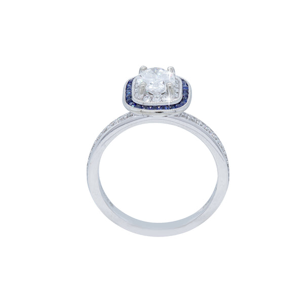 Oval Diamond with Sapphire Halo Engagement Ring