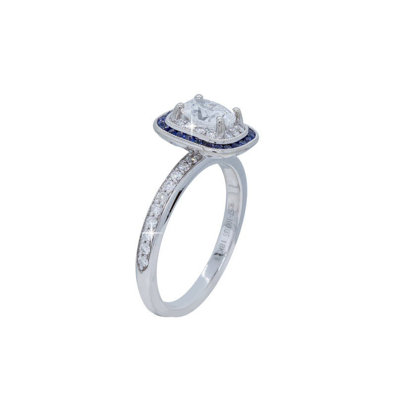 Oval Diamond with Sapphire Halo Engagement Ring