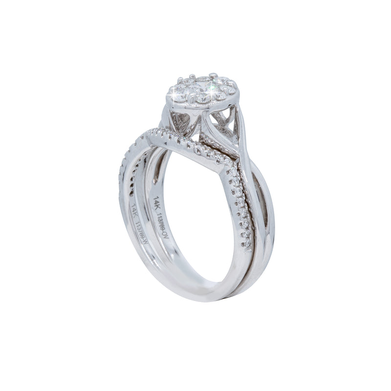 Oval Cluster Engagement Ring With Infinity Style Shoulders