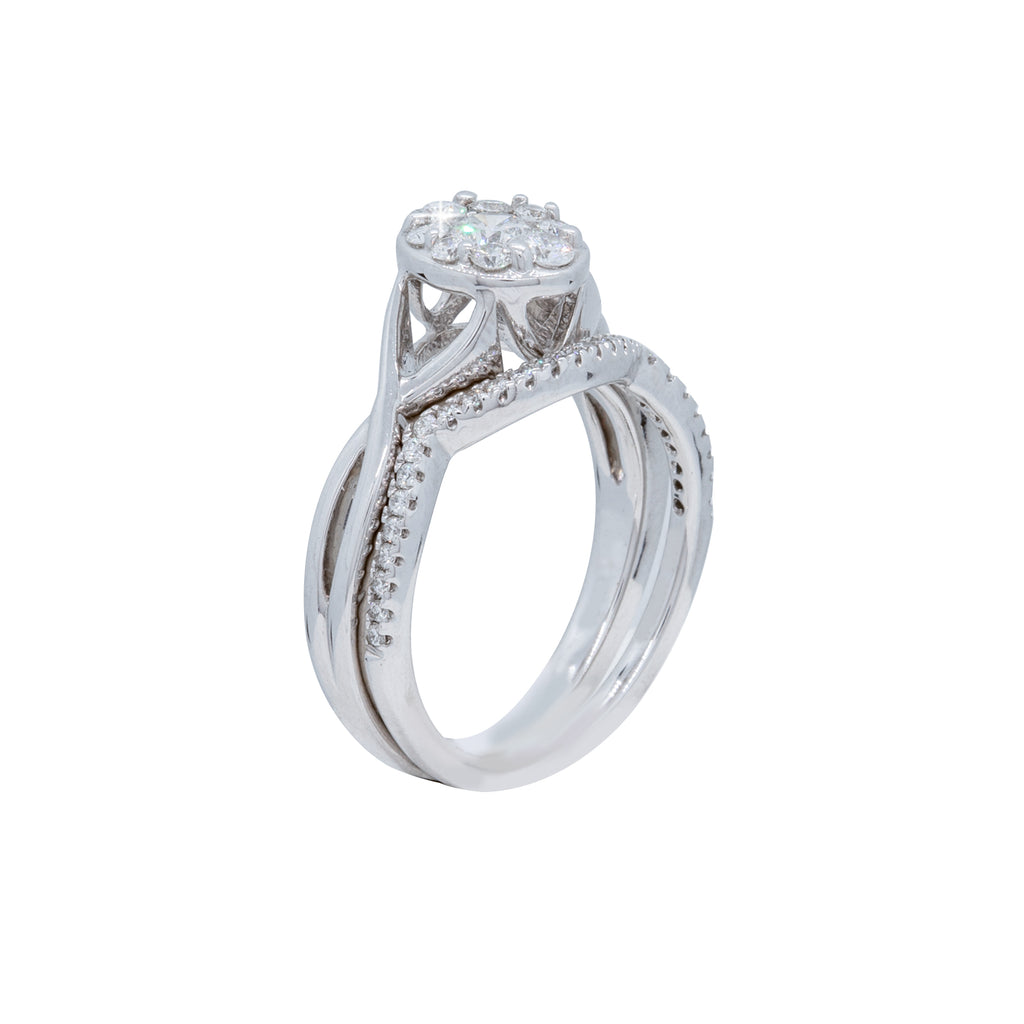 Oval Cluster Engagement Ring With Infinity Style Shoulders