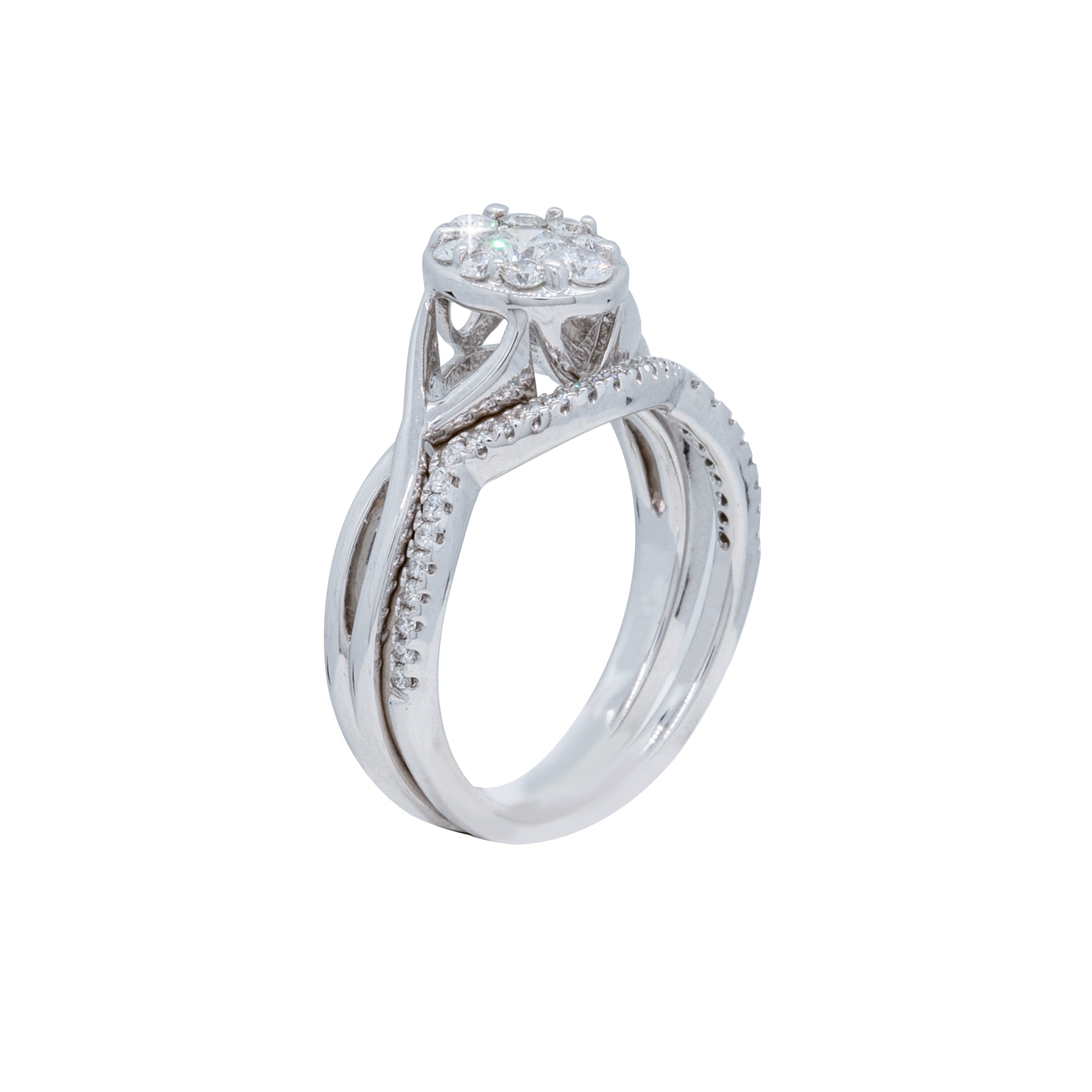 Oval Cluster Engagement Ring With Infinity Style Shoulders