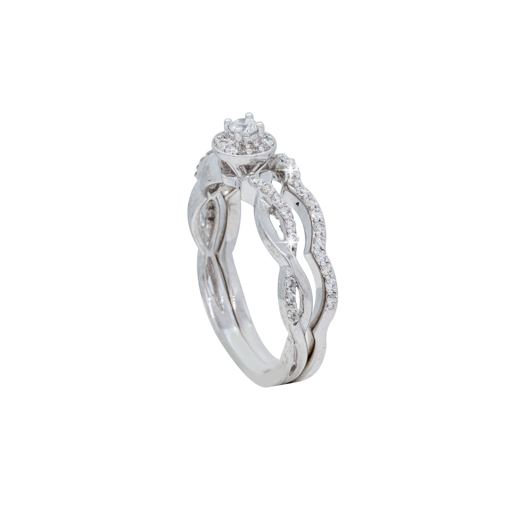 Diamond Halo with Twisted Shank Wedding Set