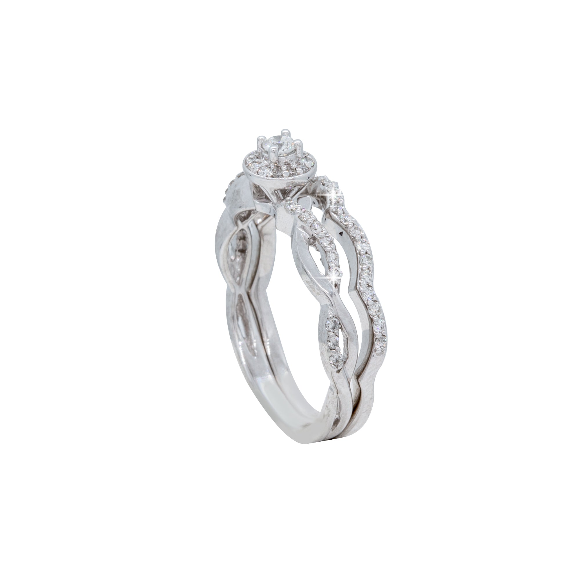 Diamond Halo with Twisted Shank Wedding Set