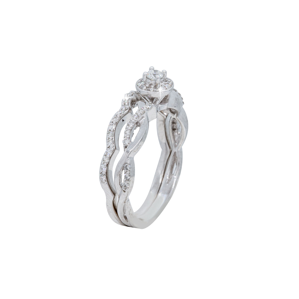 Diamond Halo with Twisted Shank Wedding Set