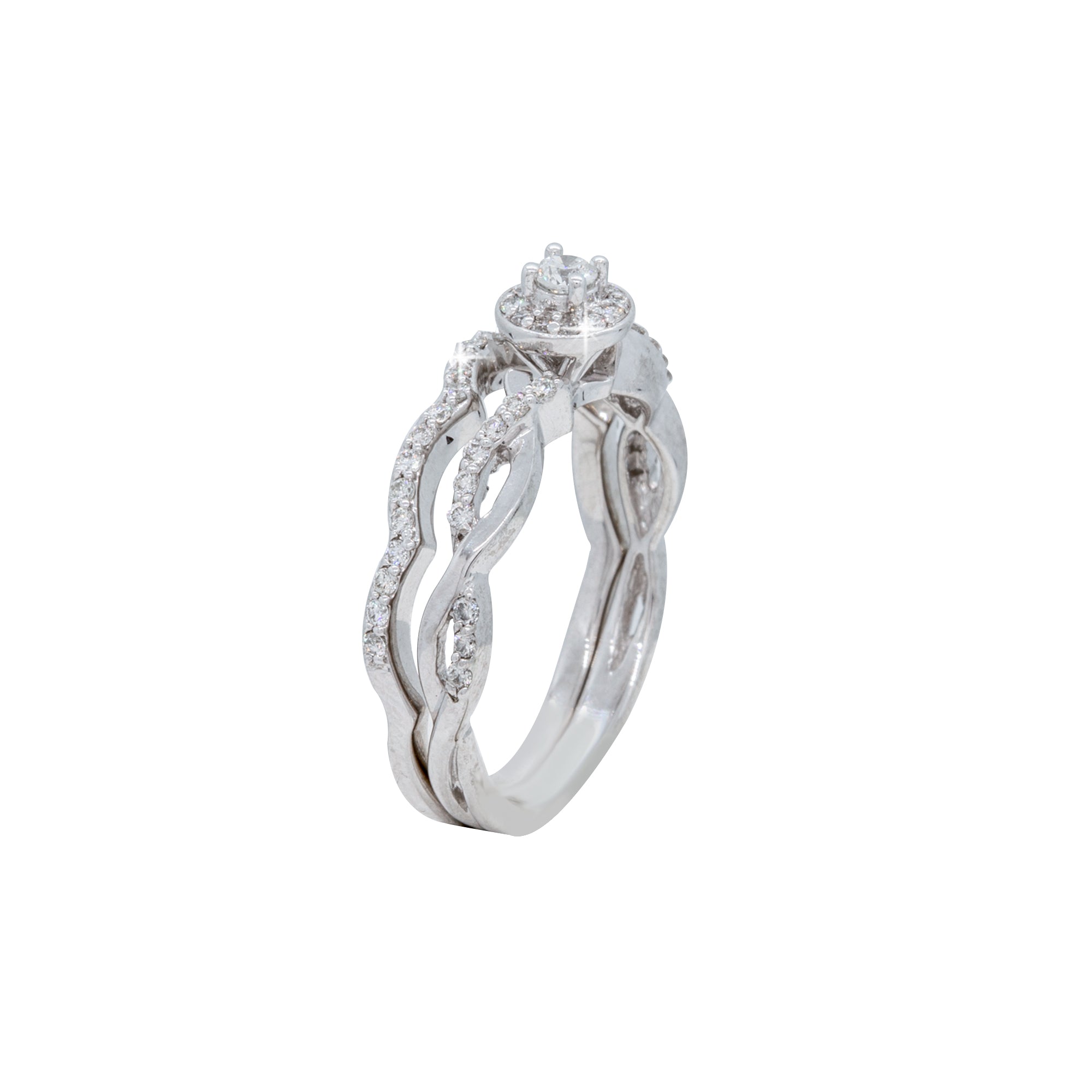 Diamond Halo with Twisted Shank Wedding Set