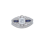 Octagonal Diamond and Sapphire Wedding Set
