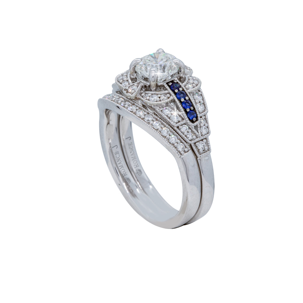 Octagonal Diamond and Sapphire Wedding Set