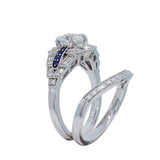 Octagonal Diamond and Sapphire Wedding Set