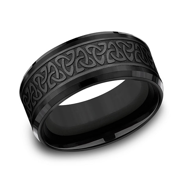 Black Titanium 9mm Comfort-fit Design Wedding Band