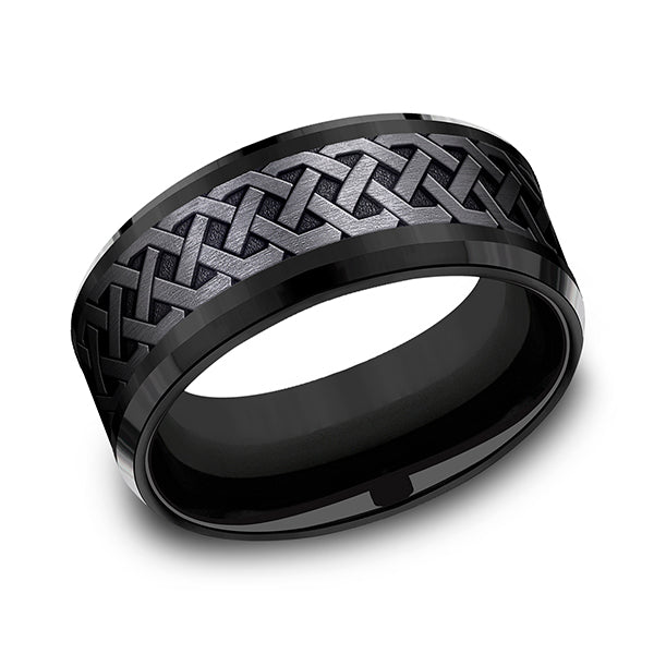 Black Titanium 9mm Comfort-fit Design Wedding Band