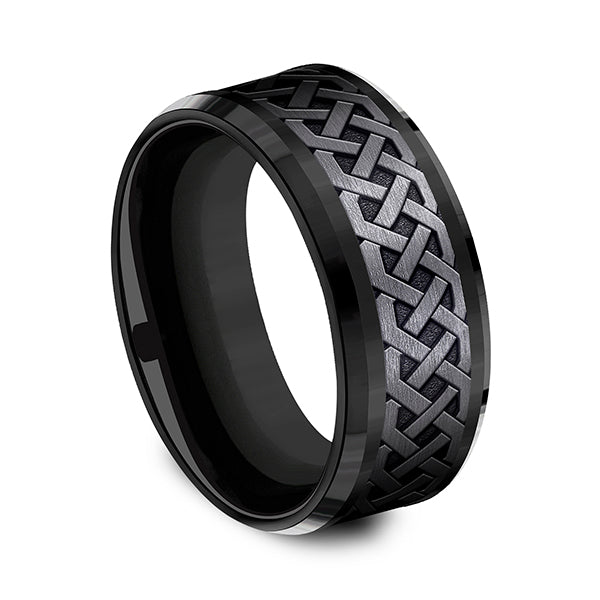 Black Titanium 9mm Comfort-fit Design Wedding Band