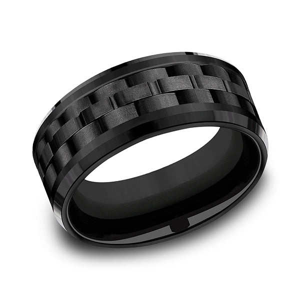 Black Titanium 9mm Comfort-fit Design Wedding Band