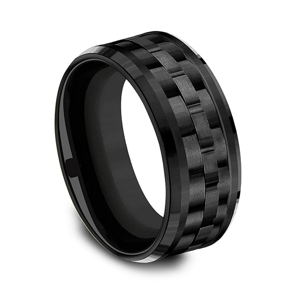 Black Titanium 9mm Comfort-fit Design Wedding Band