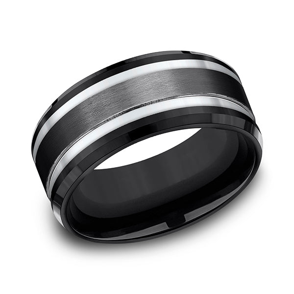 Black Titanium 9mm Comfort-fit Design Wedding Band