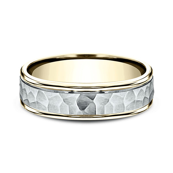 14k White Gold/Two Tone Comfort-Fit Design Wedding Band