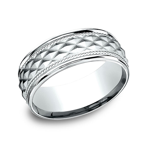 14K White Gold 8mm Comfort-Fit Design Wedding Band