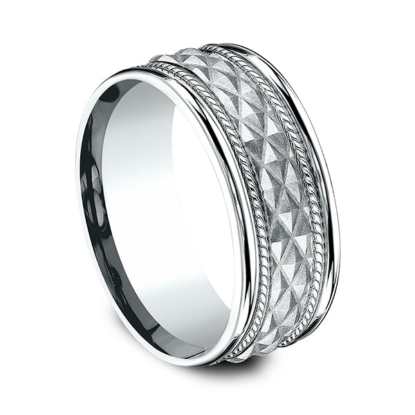 14K White Gold 8mm Comfort-Fit Design Wedding Band