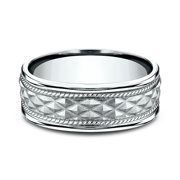 14K White Gold 8mm Comfort-Fit Design Wedding Band