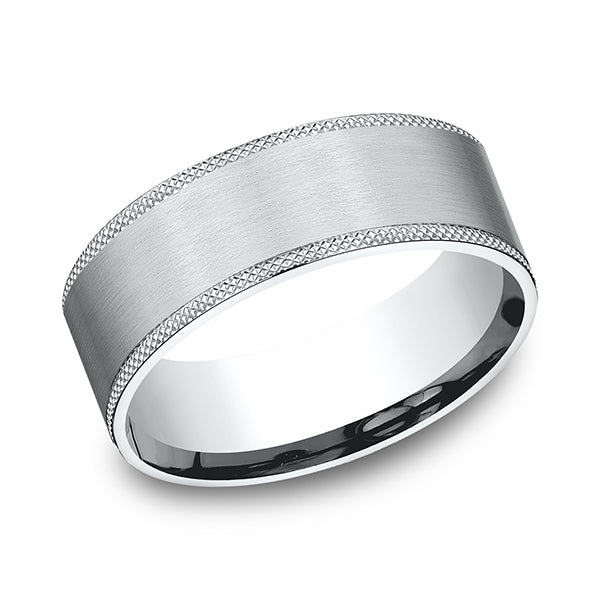 14k White Gold 8mm Comfort-Fit Design Wedding Band