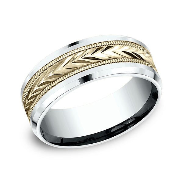 Two-Tone 8mm Comfort-Fit Design Wedding Band