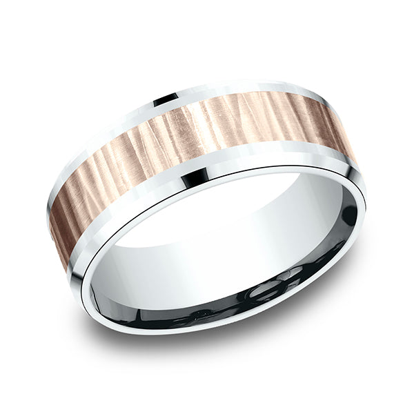 Two Tone 8mm Comfort-Fit Design Wedding Ring