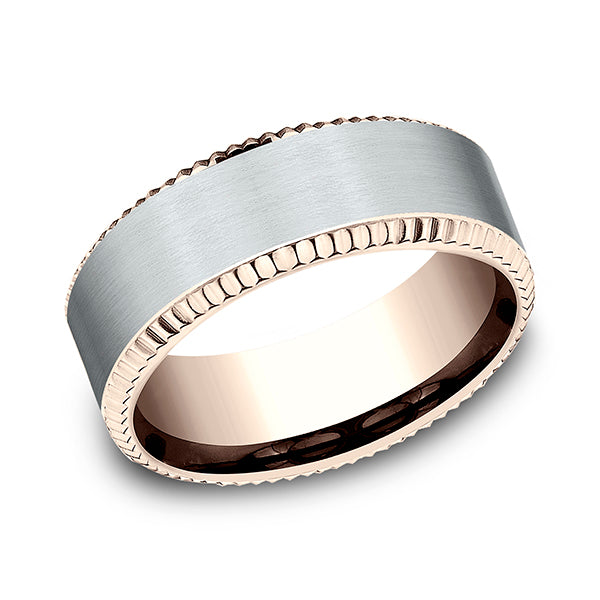 Two Tone 8mm Comfort-Fit Design Wedding Ring