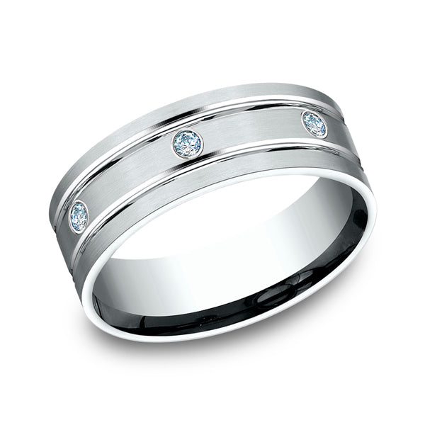 14K White Gold 8mm Comfort-Fit Diamond Wedding Band