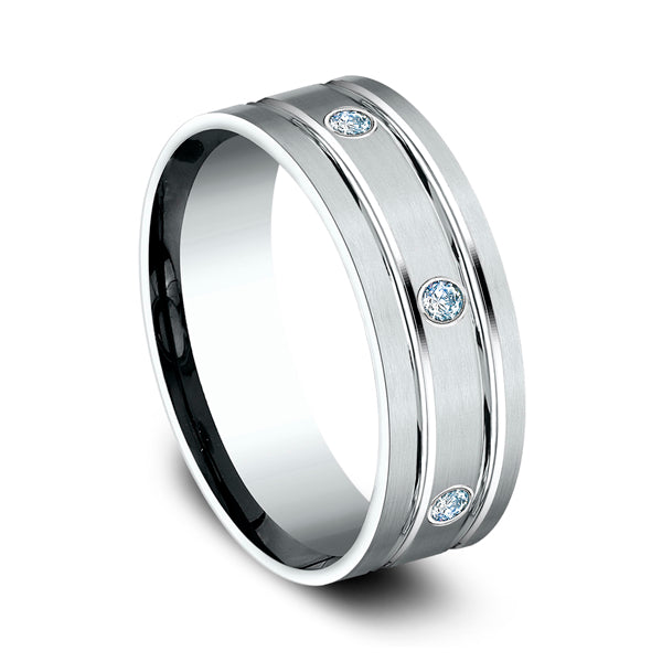 14K White Gold 8mm Comfort-Fit Diamond Wedding Band