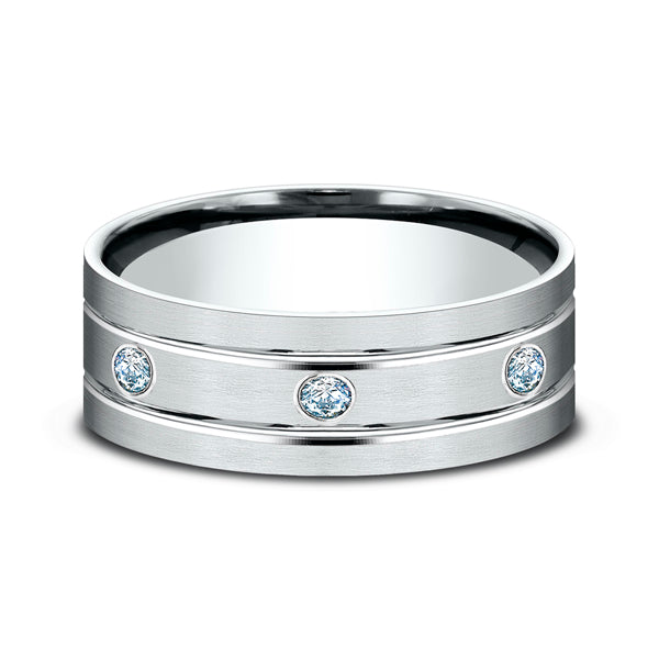 14K White Gold 8mm Comfort-Fit Diamond Wedding Band