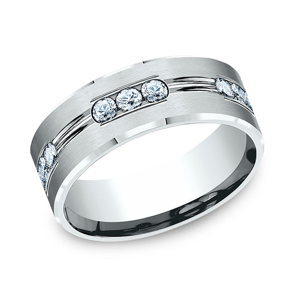 14K White Gold 6mm/8mm Comfort-Fit Diamond Wedding Band