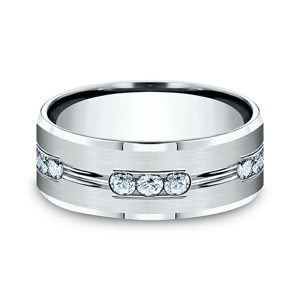 14K White Gold 6mm/8mm Comfort-Fit Diamond Wedding Band