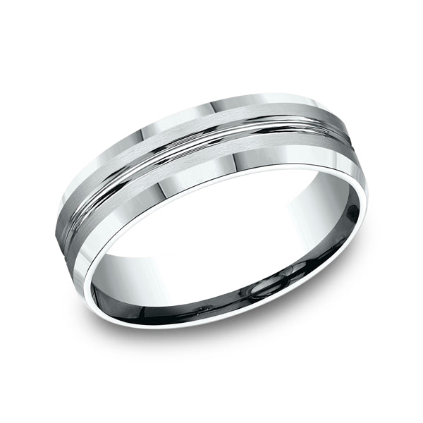 14K White Gold 6mm Comfort-Fit Design Wedding Ring