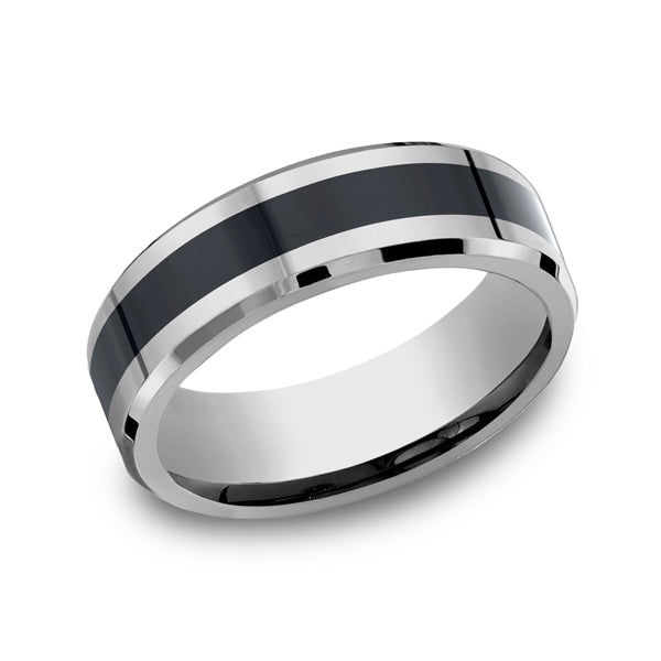 Tungsten and Seranite 7mm Two-Tone Comfort-Fit Wedding Band