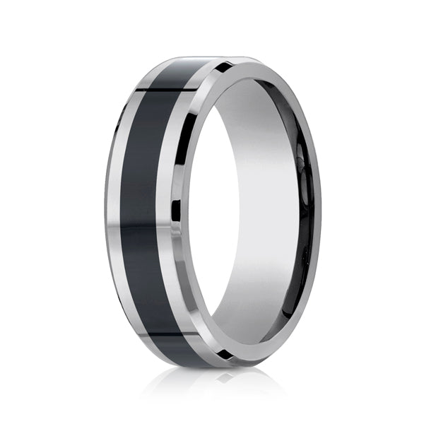 Tungsten and Seranite 7mm Two-Tone Comfort-Fit Wedding Band