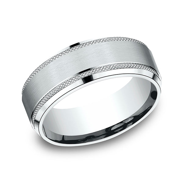 14K White Gold 8mm Comfort-Fit Design Wedding Band
