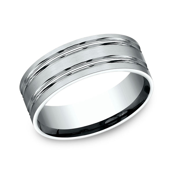 14K White Gold 8mm Comfort-Fit Design Wedding Ring