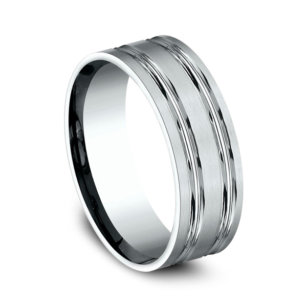 14K White Gold 8mm Comfort-Fit Design Wedding Ring