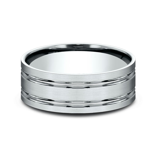 14K White Gold 8mm Comfort-Fit Design Wedding Ring