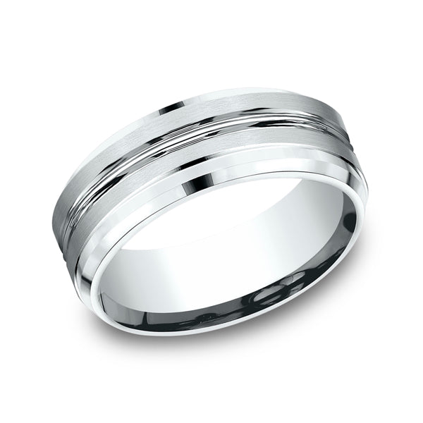 14K White Gold 8mm Comfort-Fit Design Wedding Ring