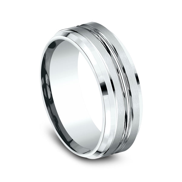 14K White Gold 8mm Comfort-Fit Design Wedding Ring