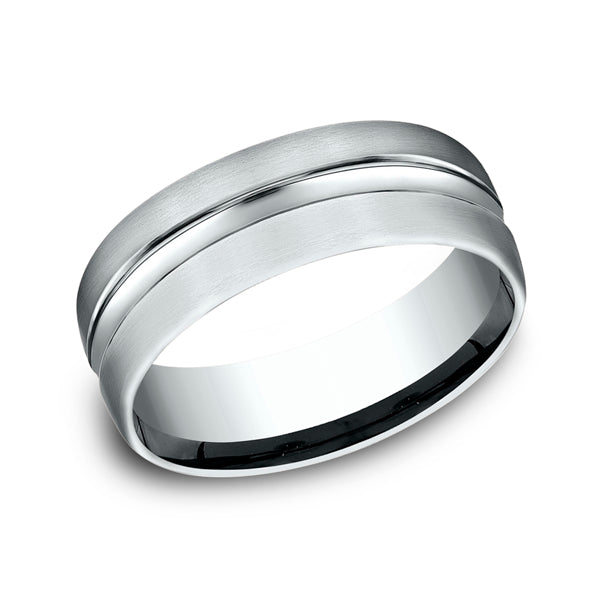 14K White Gold 7.5mm Comfort-Fit Design Wedding Ring