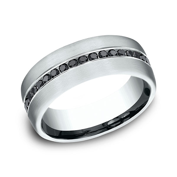 14K White Gold/14K Yellow Gold/14K Rose Gold 7.5mm Comfort-Fit Black Diamond Wedding Ring