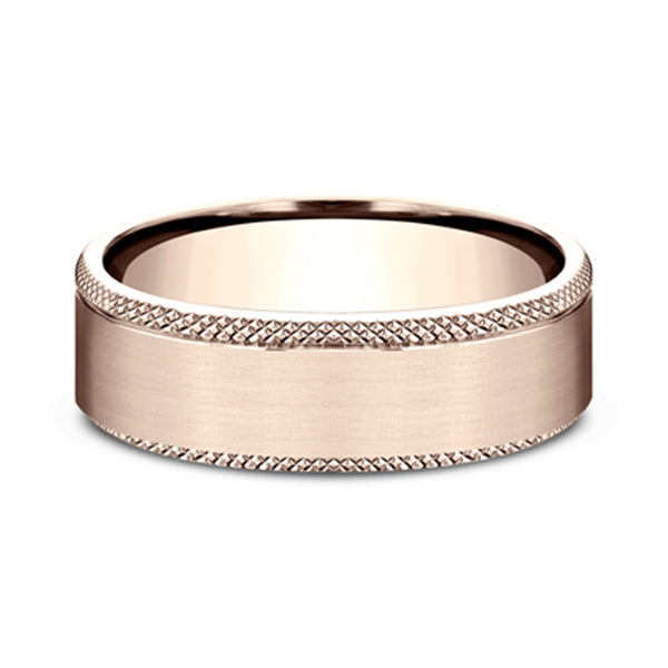 14K Rose Gold/White Gold 6.5mm Comfort-Fit Design Wedding Band