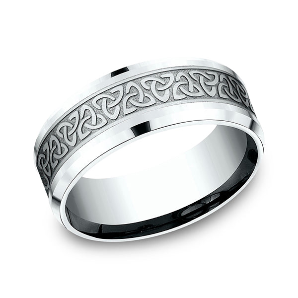 14K White Gold 8mm Comfort-Fit Design Wedding Band