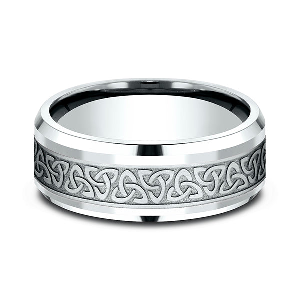 14K White Gold 8mm Comfort-Fit Design Wedding Band