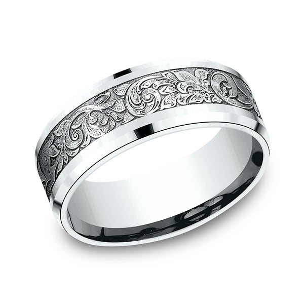14K White Gold 8mm Comfort-Fit Design Wedding Band